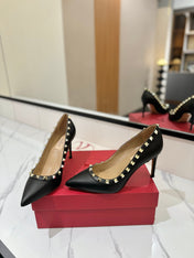 VALENTINO 26S STUDDED HIGH HEELS 90 MM IN BLACK CALFSKIN