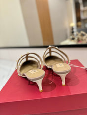 VALENTINO 26S STUDDED HEELED MULES 50 MM IN WHITE PATENT CALFSKIN