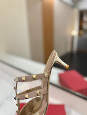 VALENTINO 26S STUDDED HEELED MULES 50 MM IN WHITE PATENT CALFSKIN