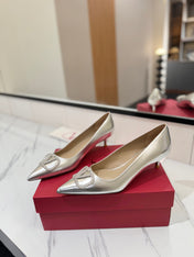 VALENTINO 26S HIGH HEELS 45 MM IN METALLIC SILVER CALFSKIN WITH VLOGO CRYSTAL