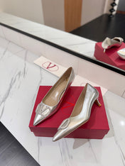 VALENTINO 26S HIGH HEELS 45 MM IN METALLIC SILVER CALFSKIN WITH VLOGO CRYSTAL