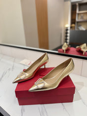 VALENTINO 26S HIGH HEELS 45 MM IN METALLIC GOLD CALFSKIN WITH VLOGO CRYSTAL