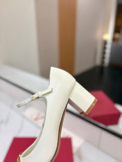 VALENTINO 26S MARY JANE HEELS 60 MM IN WHITE SMOOTH CALFSKIN WITH GOLD HARDWARE