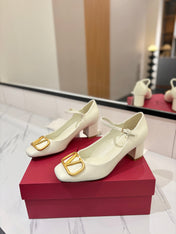 VALENTINO 26S MARY JANE HEELS 60 MM IN WHITE SMOOTH CALFSKIN WITH GOLD HARDWARE