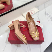 VALENTINO 26S MARY JANE HEELS 60 MM IN NUDE SMOOTH CALFSKIN WITH GOLD HARDWARE