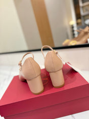 VALENTINO 26S MARY JANE HEELS 60 MM IN NUDE SMOOTH CALFSKIN WITH GOLD HARDWARE
