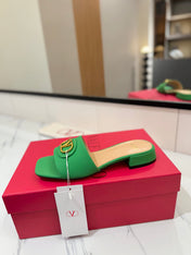 VALENTINO 26S SANDALS IN GREEN SMOOTH CALFSKIN WITH GOLD HARDWARE