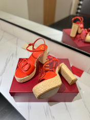 VLTN ESPADRILLE WEDGE SANDALS 25S 115 MM IN ORANGE LAMBSKIN