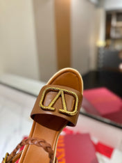 VLTN ESPADRILLE WEDGE SANDALS 25S 115 MM IN BROWN LAMBSKIN WITH GOLD HARDWARE