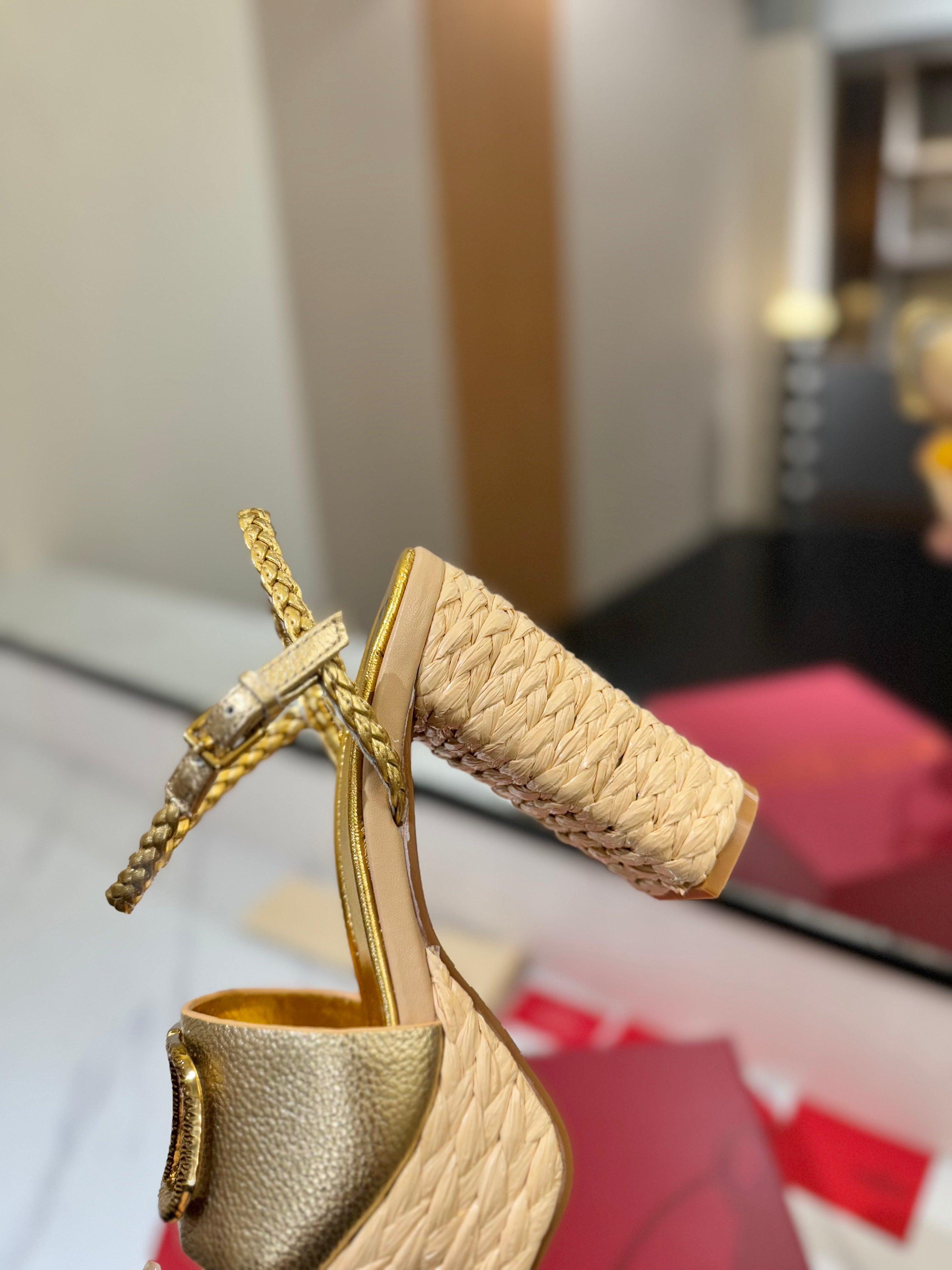 VLTN ESPADRILLE WEDGE SANDALS 25S 115 MM IN GOLD LAMBSKIN WITH GOLD HARDWARE