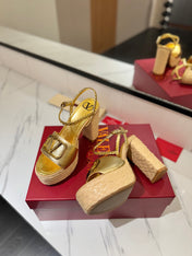 VLTN ESPADRILLE WEDGE SANDALS 25S 115 MM IN GOLD LAMBSKIN WITH GOLD HARDWARE