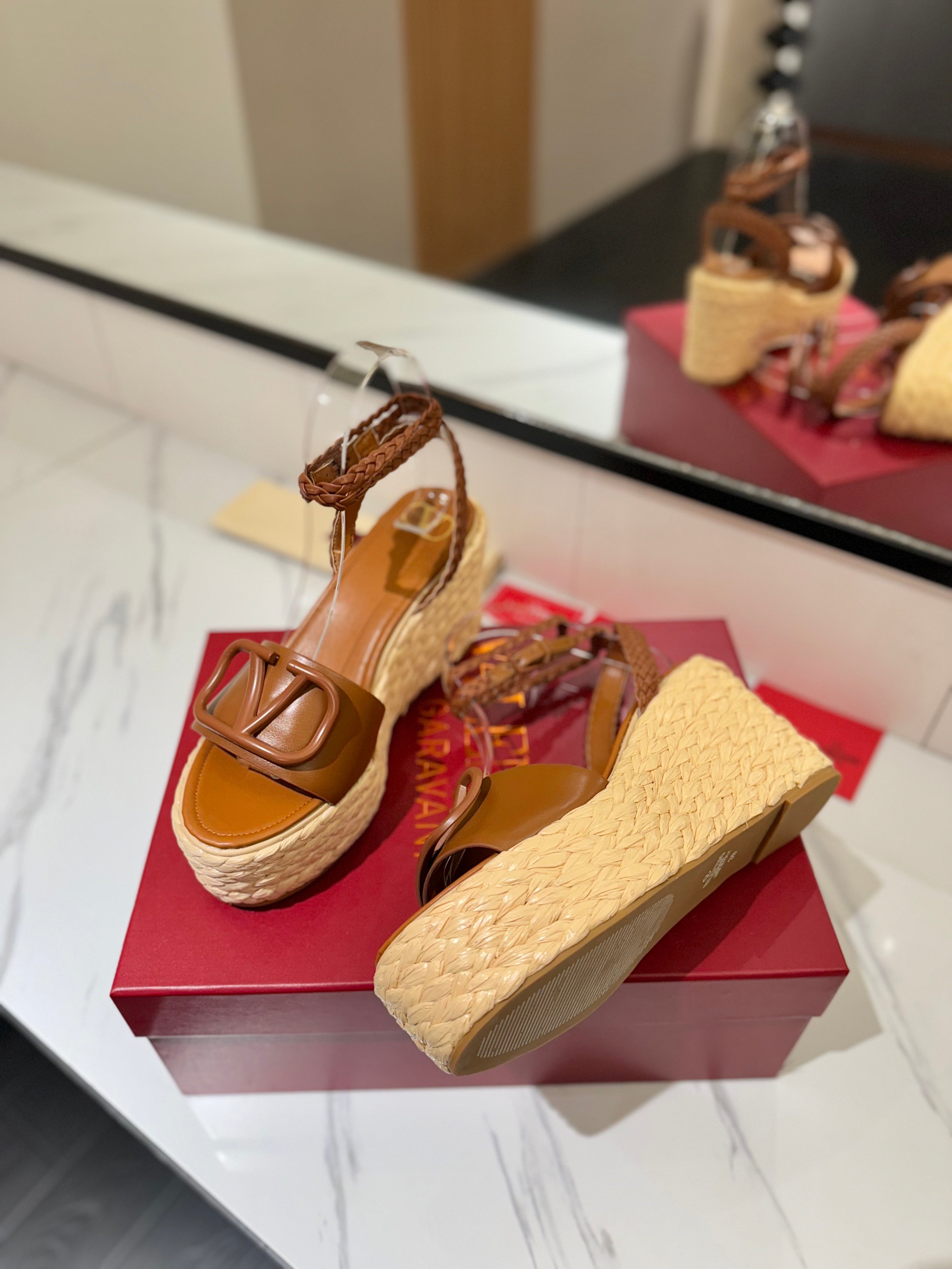 VLTN ESPADRILLE WEDGE SANDALS 25S 90 MM IN BROWN LAMBSKIN STYLE 11