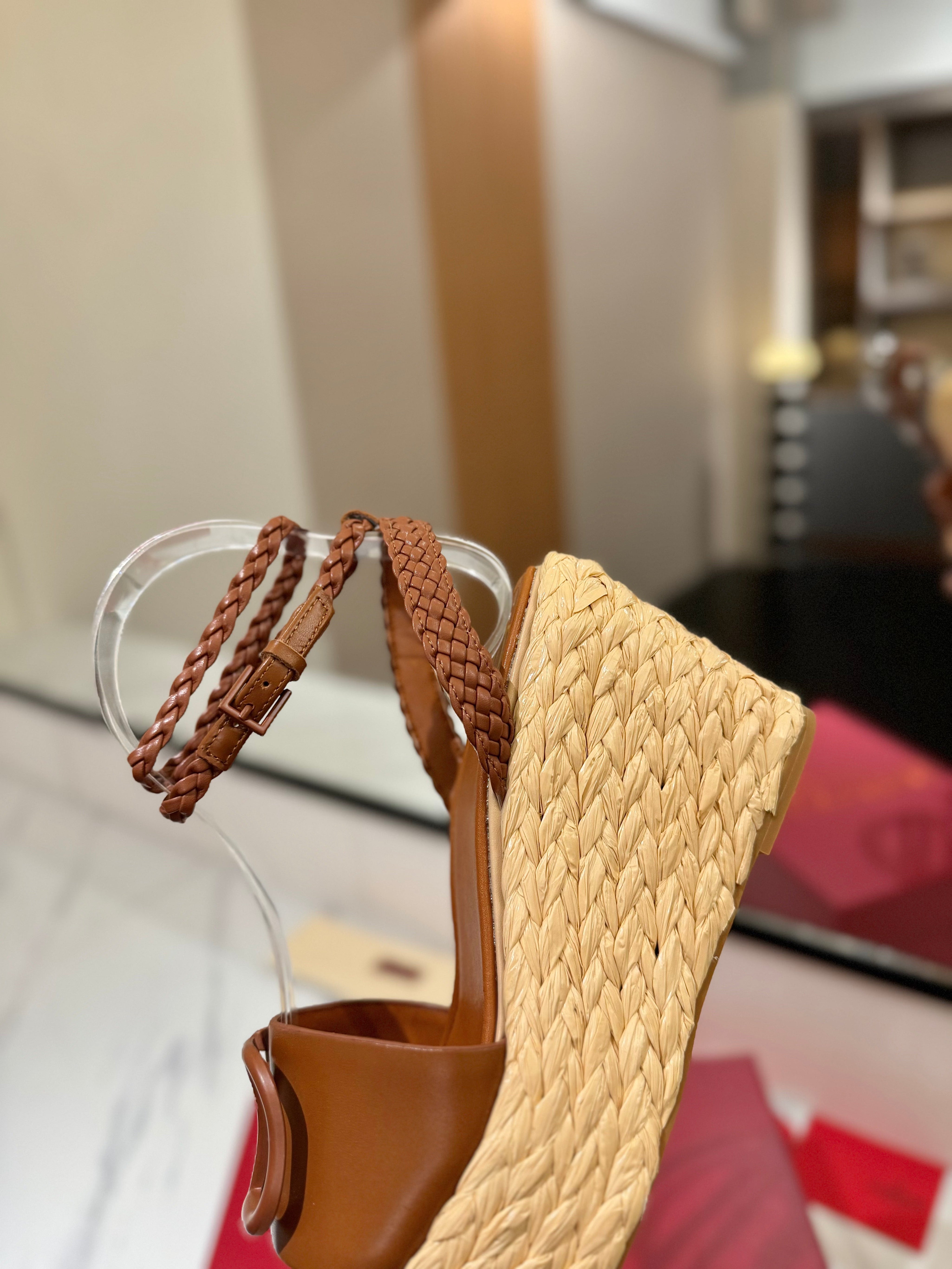 VLTN ESPADRILLE WEDGE SANDALS 25S 90 MM IN BROWN LAMBSKIN STYLE 11