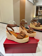 VLTN ESPADRILLE WEDGE SANDALS 25S 90 MM IN BROWN LAMBSKIN STYLE 11