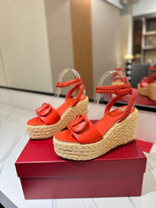 VLTN ESPADRILLE WEDGE SANDALS 25S 90 MM IN ORANGE LAMBSKIN STYLE 8