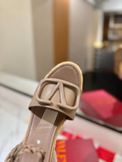 VLTN ESPADRILLE WEDGE SANDALS 25S 90 MM IN BEIGE BROWN LAMBSKIN STYLE 7