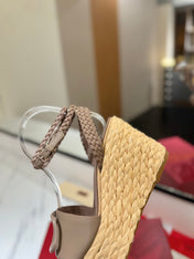 VLTN ESPADRILLE WEDGE SANDALS 25S 90 MM IN BEIGE BROWN LAMBSKIN STYLE 7