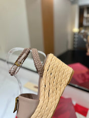 VLTN ESPADRILLE WEDGE SANDALS 25S 90 MM IN BEIGE BROWN LAMBSKIN STYLE 5