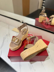 VLTN ESPADRILLE WEDGE SANDALS 25S 90 MM IN BEIGE BROWN LAMBSKIN STYLE 5