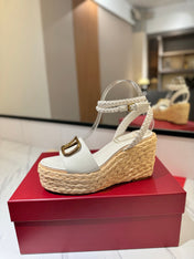 VLTN ESPADRILLE WEDGE SANDALS 25S 90 MM IN WHITE LAMBSKIN STYLE 3