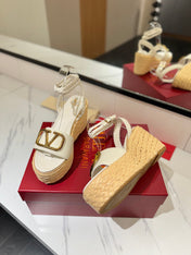 VLTN ESPADRILLE WEDGE SANDALS 25S 90 MM IN WHITE LAMBSKIN STYLE 3