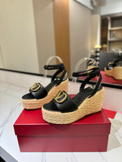 VLTN ESPADRILLE WEDGE SANDALS 25S 90 MM IN BLACK LAMBSKIN STYLE 2