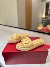 VLTN ESPADRILLE SLIDES 25S IN GOLDEN BEIGE LAMBSKIN STYLE 12