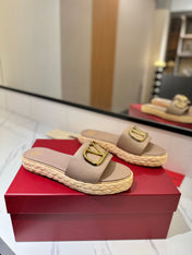 VLTN ESPADRILLE SLIDES 25S IN BEIGE BROWN LAMBSKIN STYLE 4