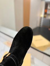VALENTINO 25S PATTIE ANKLE BOOTS IN BLACK SUEDE WITH GOLD HARDWARE