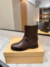 VALENTINO 25S PATTIE ANKLE BOOTS IN DARK BROWN CALFSKIN WITH GOLD HARDWARE