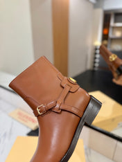 VALENTINO 25S PATTIE ANKLE BOOTS IN BROWN CALFSKIN WITH GOLD HARDWARE