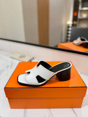 HM 26S HELIA SANDAL 70MM IN WHITE AND BLACK CALFSKIN