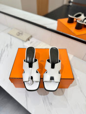 HM 26S HELIA SANDAL 70MM IN WHITE AND BLACK CALFSKIN