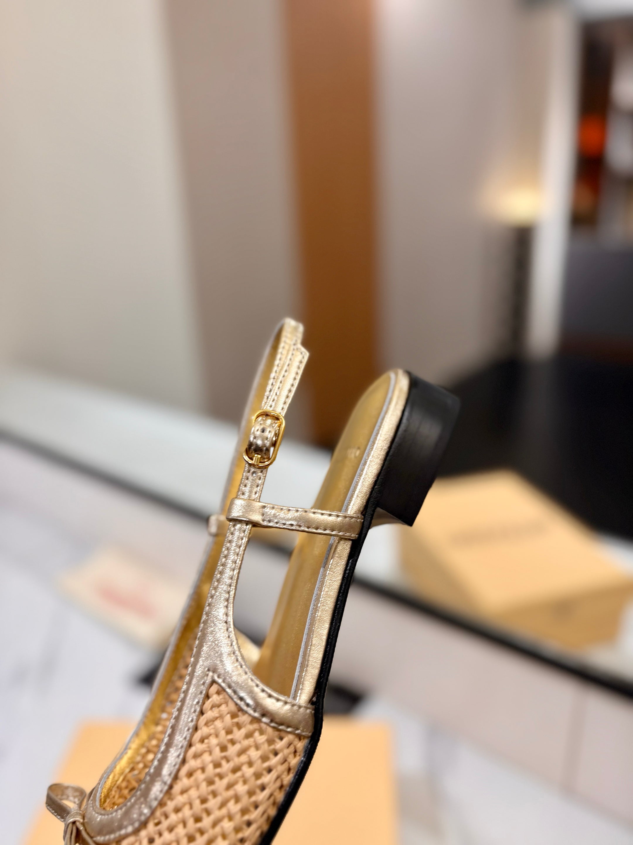 VALENTINO 26S SLINGBACK FLATS IN METALLIC GOLD CALFSKIN