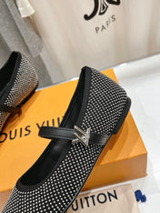 ROMY FLAT BALLERINA IN BLACK LAMBSKIN EMBELLISHED SILVER-TONED STUDS