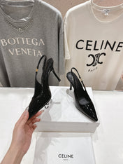 JUDY TRIOMPHE STILETTO SLINGBACK 75MM IN BLACK PATENT CALFSKIN