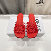 LOEWE 26S PETAL ANAGRAM SLIDE IN DARK RED CALFSKIN