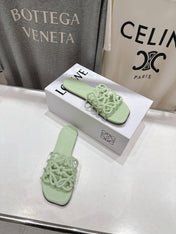 LOEWE 26S PETAL ANAGRAM SLIDE IN SAGE GREEN CALFSKIN