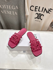 LOEWE 26S PETAL ANAGRAM SLIDE IN DARK ROSE PINK CALFSKIN