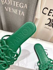 LOEWE 26S PETAL ANAGRAM SLIDE IN GREEN CALFSKIN