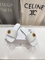 LOEWE 26S PEBBLE SLIDE IN WHITE CALFSKIN GOLD HARDWARE