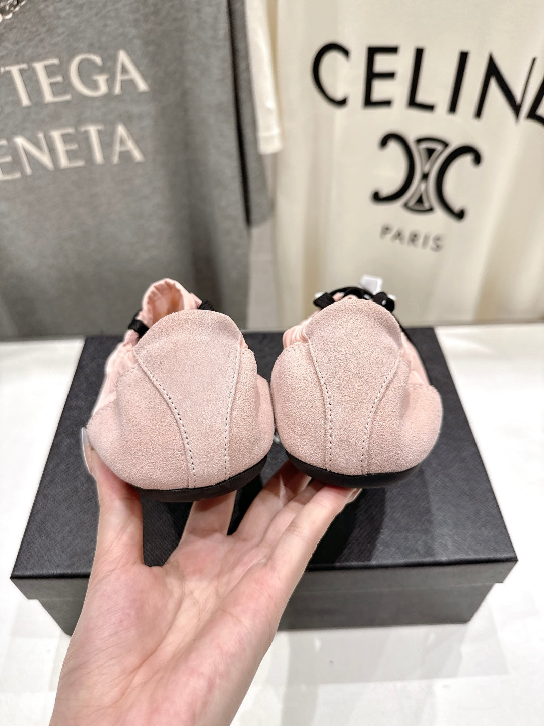 PRADA 25S COLLAPSE RE NYLON AND SUEDE SNEAKERS IN LIGHT PINK WITH METAL TOECAP