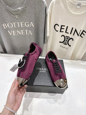 PRADA 25S COLLAPSE RE NYLON AND SUEDE SNEAKERS IN PLUM WITH METAL TOECAP