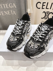 DIOR 25S SNEAKER IN BLACK LAMBSKIN AND MESH FABRIC WITH PEARL DETAILING