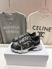 DIOR 25S SNEAKER IN BLACK LAMBSKIN AND MESH FABRIC WITH PEARL DETAILING