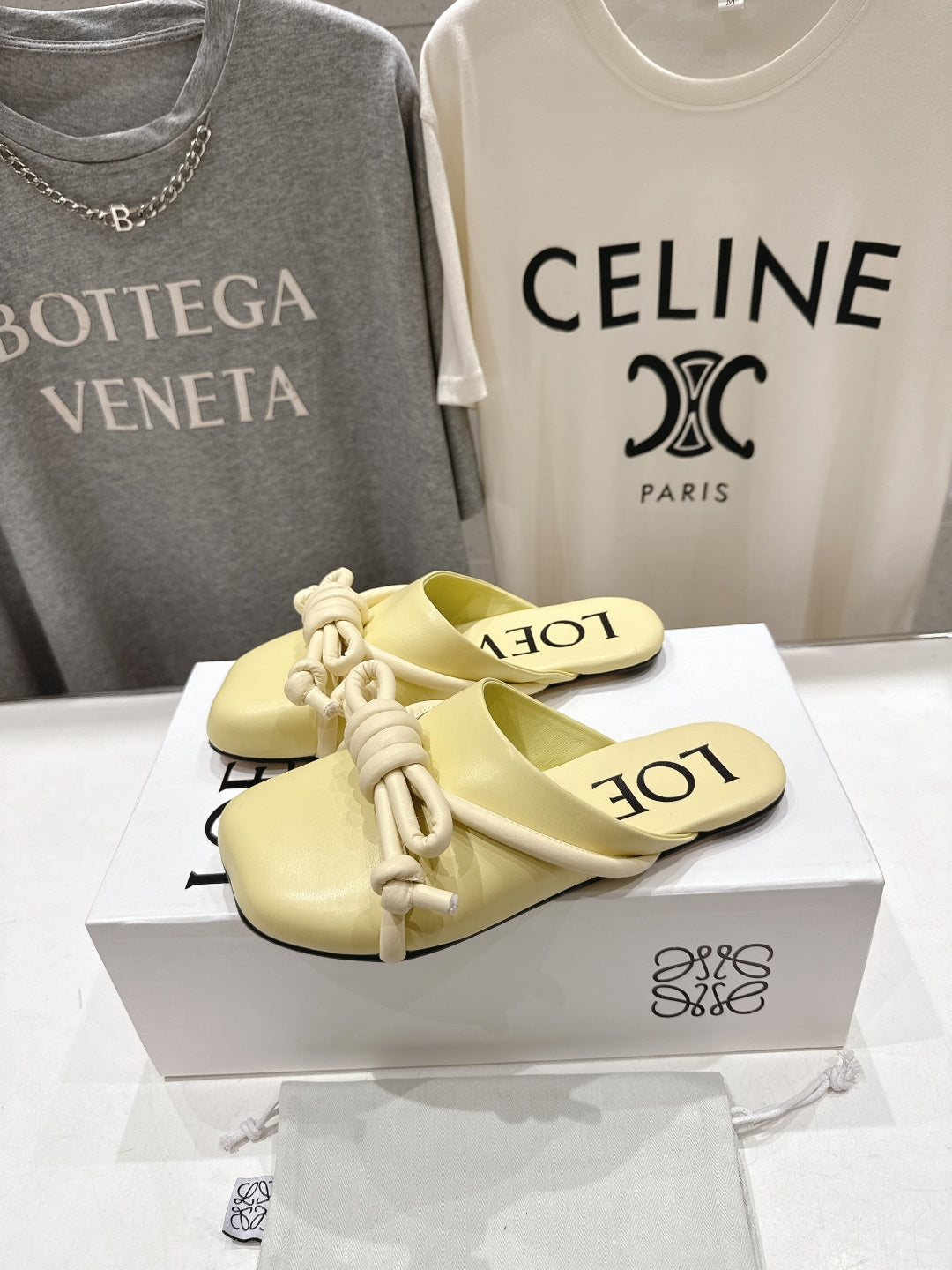 LOEWE 26S MULE LOAFERS IN BUTTER YELLOW CALFSKIN KNOT DETAIL