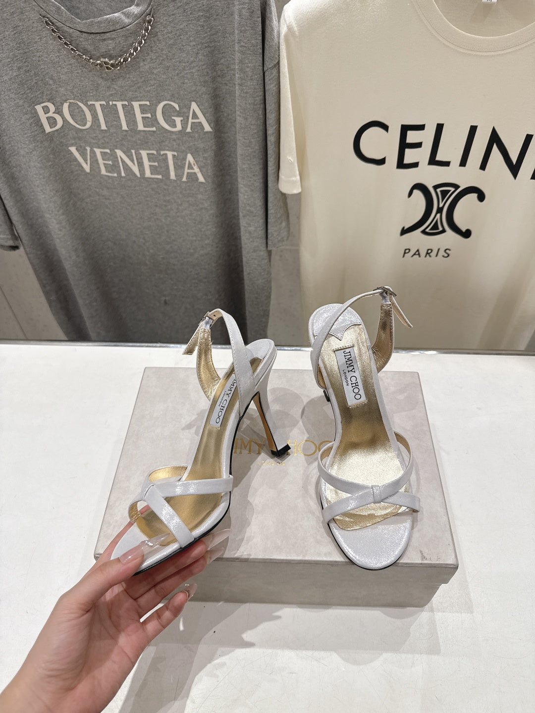 JIMMY CHOO 26S HIGH-HEELED SANDALS 100 MM IN WHITE LAMBSKIN
