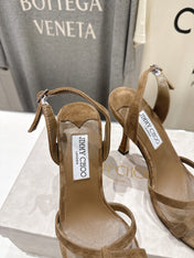 JIMMY CHOO 26S HIGH-HEELED SANDALS 100 MM IN BROWN SUEDE