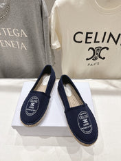 CELINE 26S MAISON PARIS EMBLEM ESPADRILLE FLATS IN NAVY BLUE CANVAS