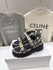 DIOR 26S D-WANDER SANDALS IN BLACK AND WHITE DIOR OBLIQUE JACQUARD GOLD HARDWARE